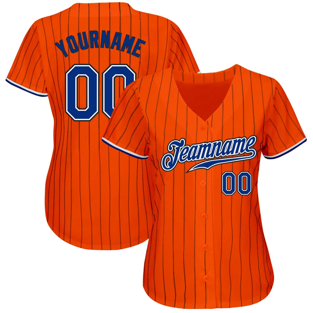 Custom Orange Black Pinstripe Royal-Black Authentic Baseball Jersey