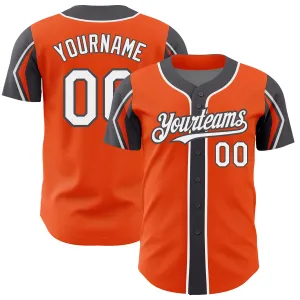 Custom Orange White-Steel Gray 3 Colors Arm Shapes Authentic Baseball Jersey