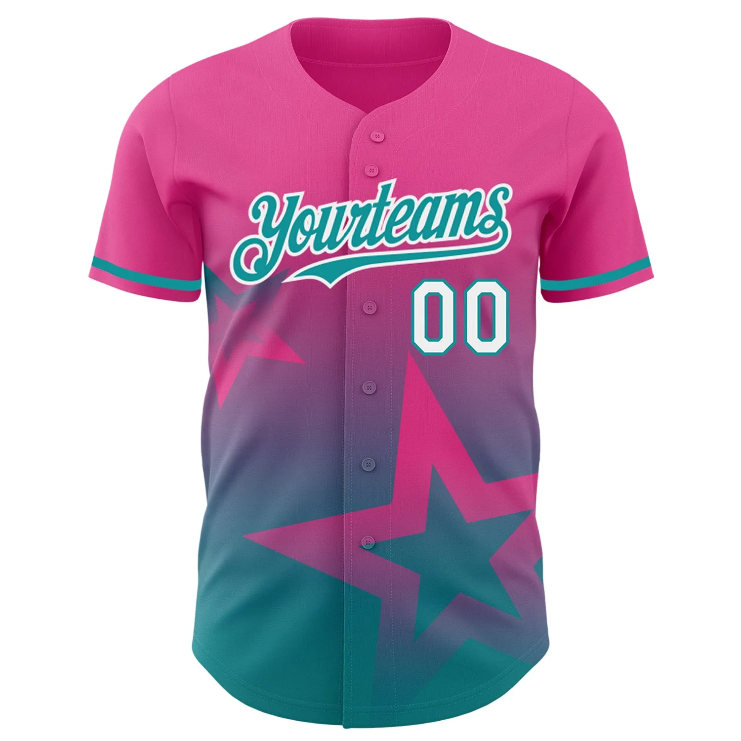 Custom Pink Teal-White 3D Pattern Design Gradient Style Twinkle Star Authentic Baseball Jersey