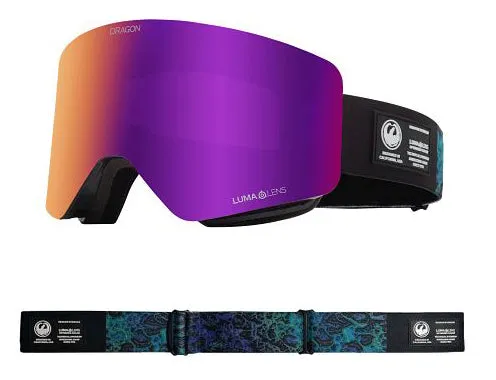 Dragon R1 OTG Snow Goggles Low Bridge 2024 Black Pearl / Lumalens Purple Ion   Lumalens Amber