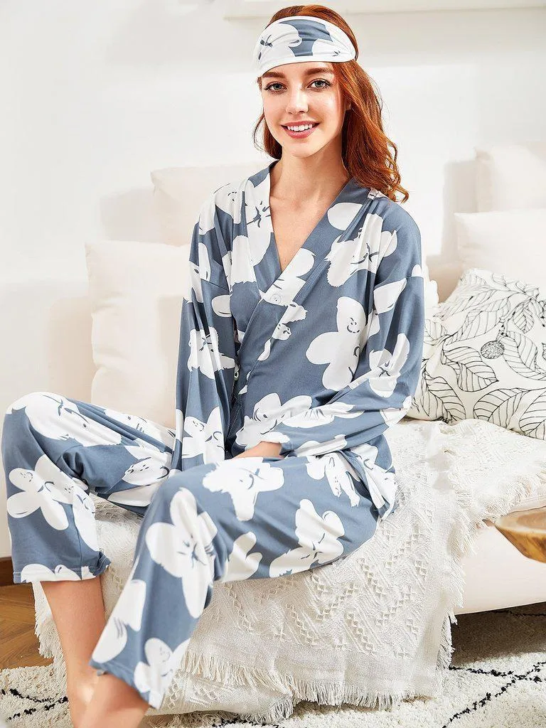 Florals Wrap Top & Pants Pj Set