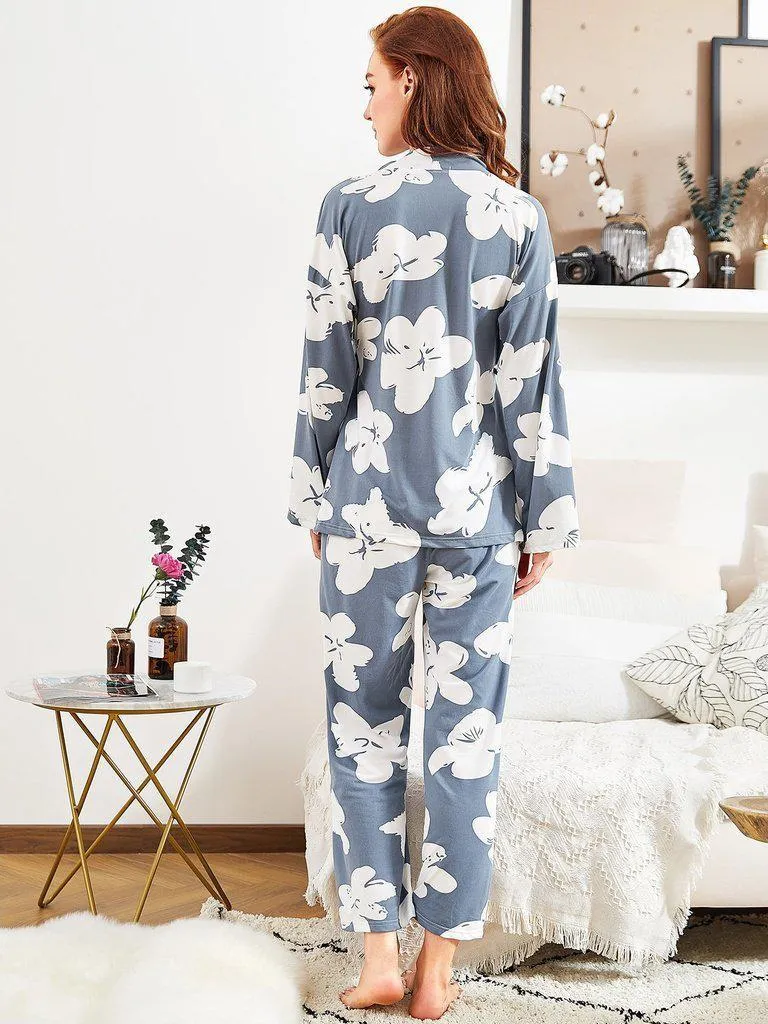 Florals Wrap Top & Pants Pj Set