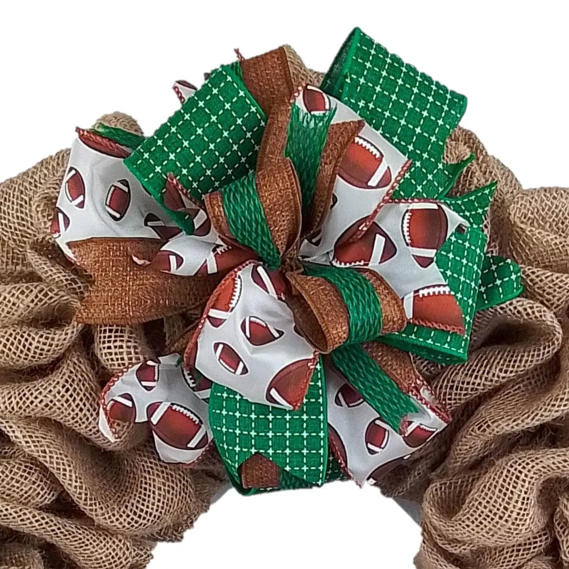 Football Wreath Bow, Sports Bow for Wreath Layered Handmade Lantern Bow