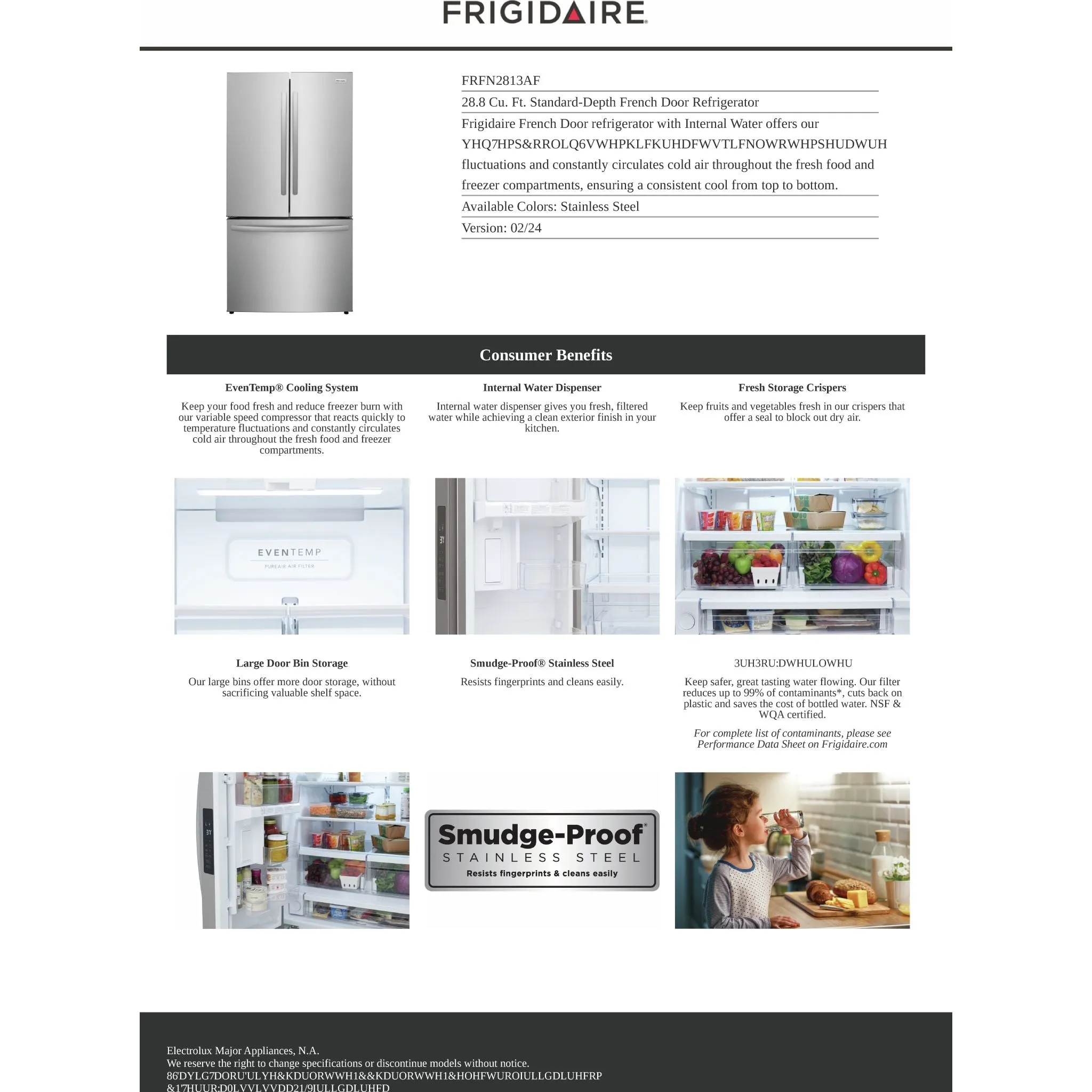 Frigidaire French Door Fridge (FRFN2813AF) - SmudgeProof Stainless Steel