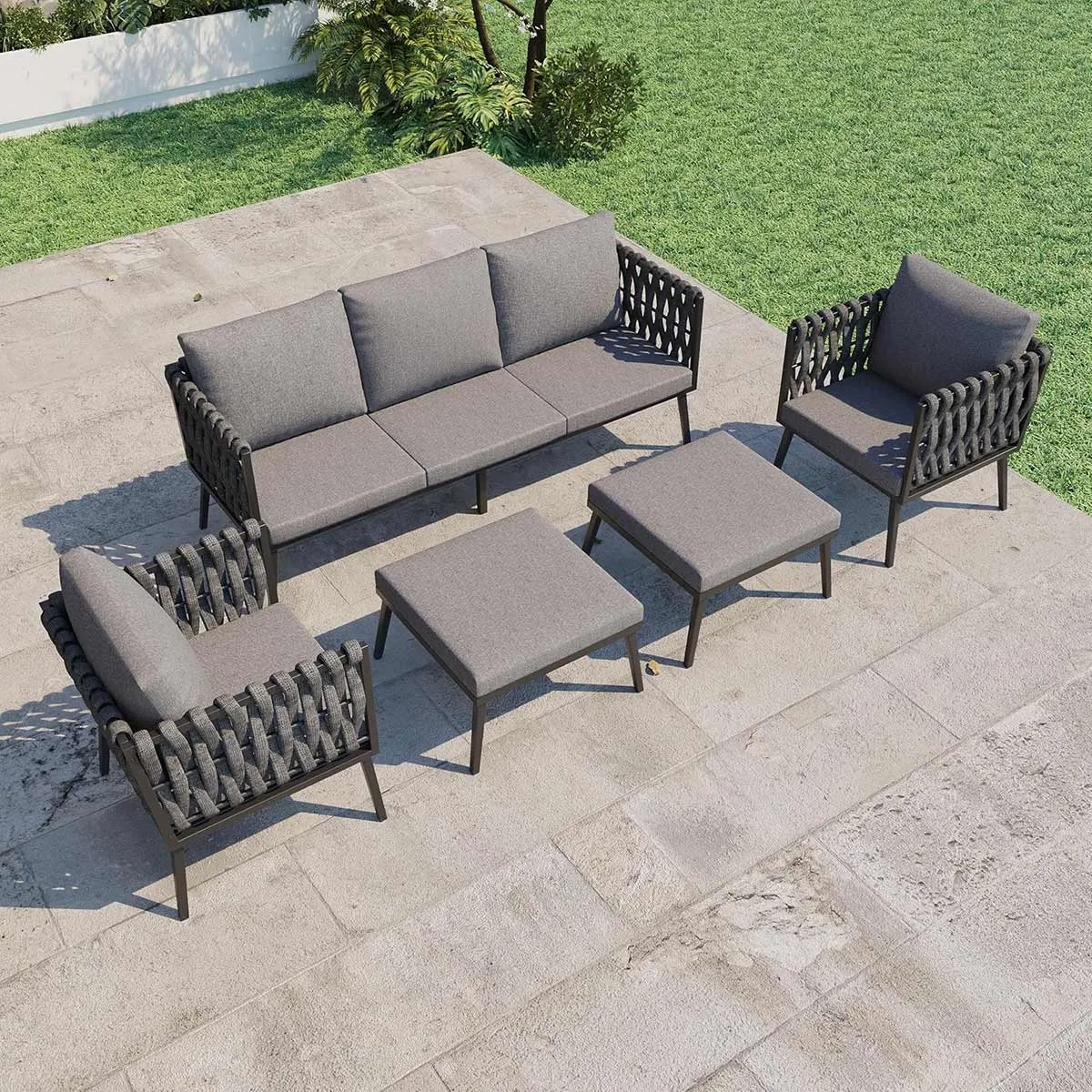 Homrest 5 Pieces Woven Rope Patio Furniture Set with Coffee Table, Dark Gray