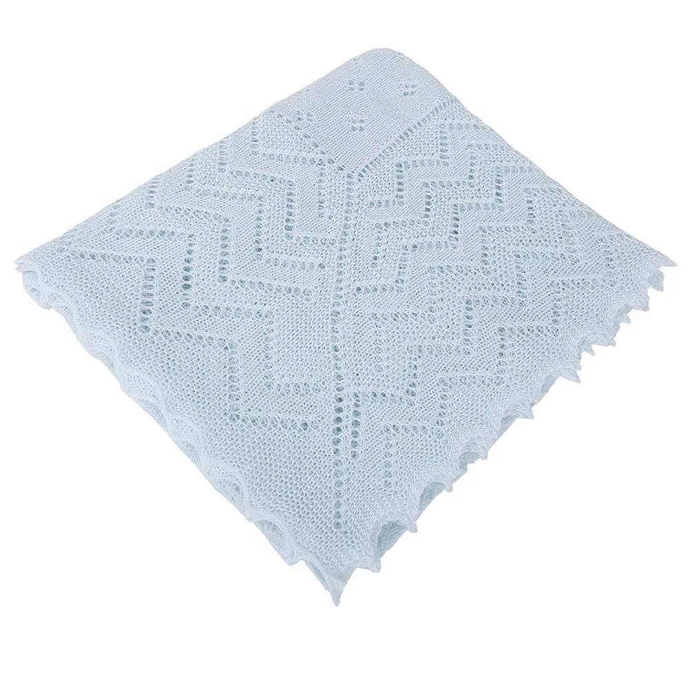 Lacy Acrylic Receiving Shawl - Blue