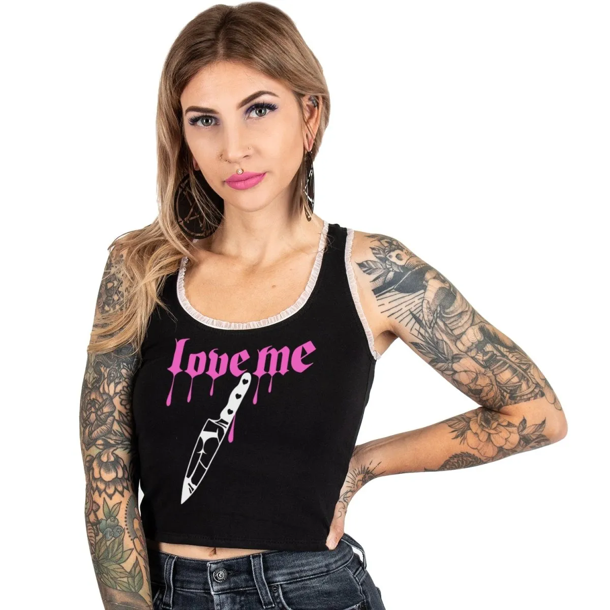 Love Me Knife White Lace Crop Cami