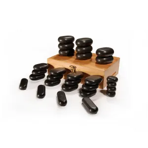 Master Massage 28 pcs Body Massage Hot Stone Set, 100% Basalt Rocks, with Bamboo Box