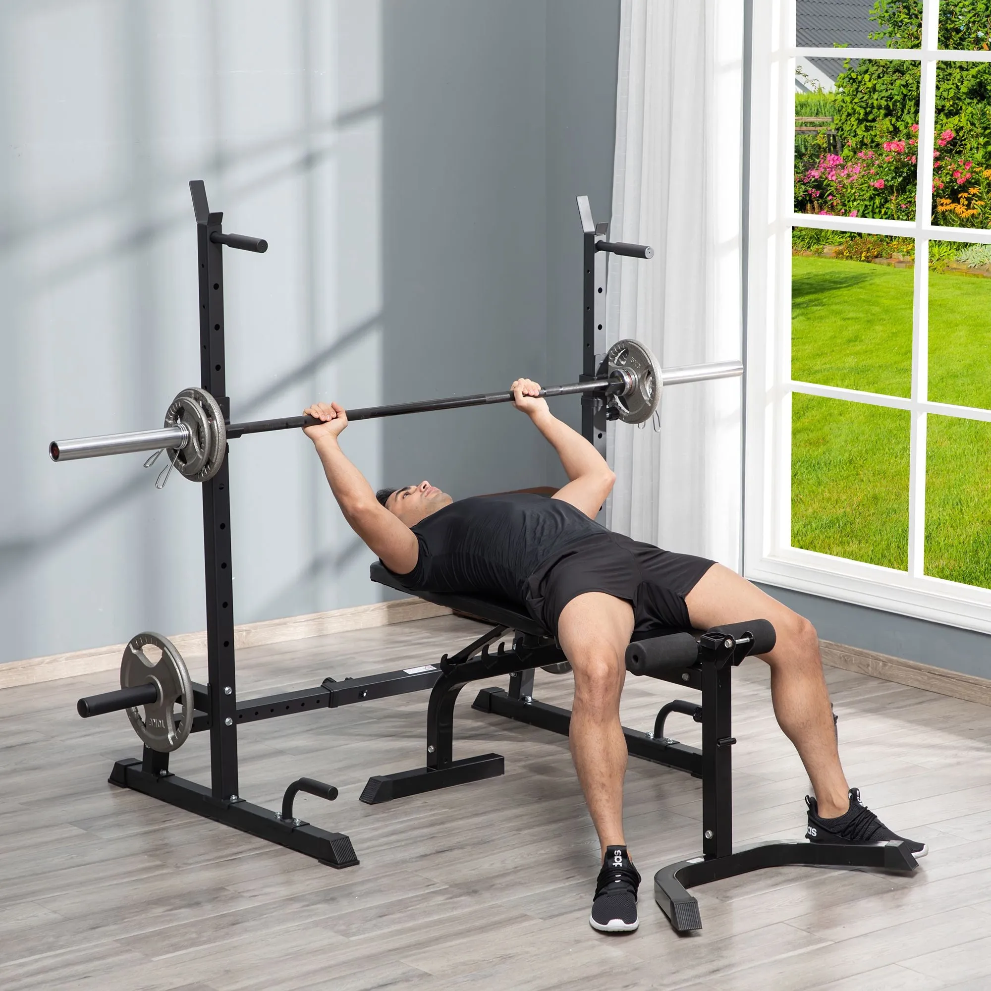 Multifunction Barbell Squat Rack Adjustable Height Weight Lifting