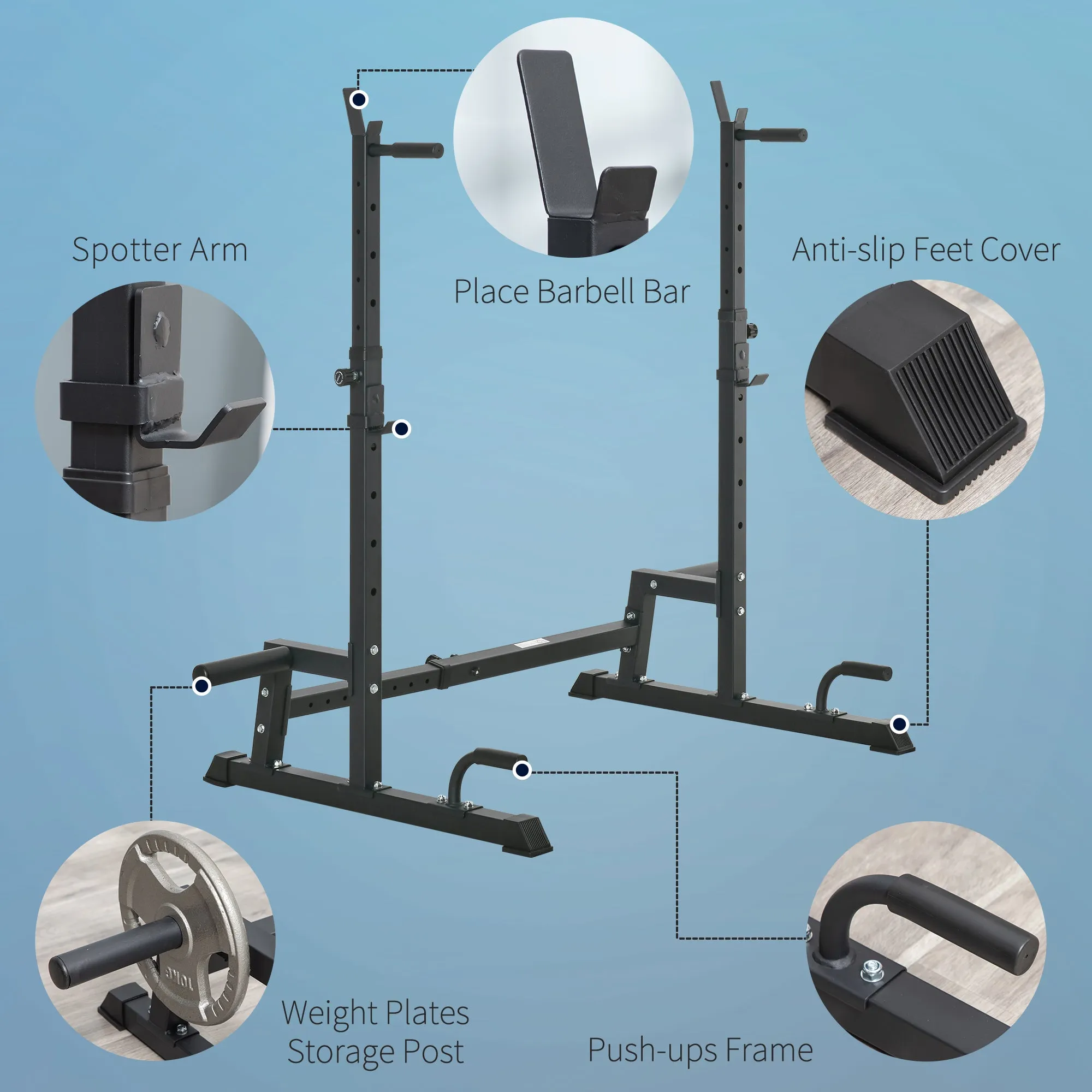 Multifunction Barbell Squat Rack Adjustable Height Weight Lifting