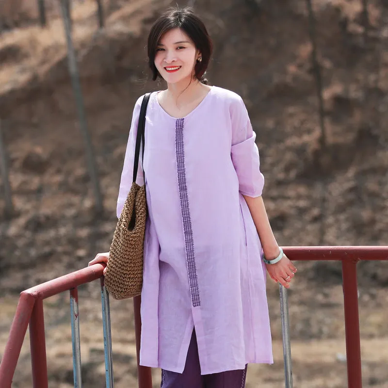 Pink 100% Linen Spring Cardigan Summer Women Tops MDYP9761