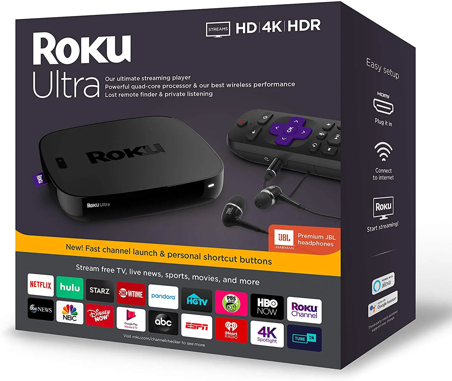 Roku Ultra HD/4K/HDR Streaming Media Stick Player with Premium JBL Headphones Model 4670R