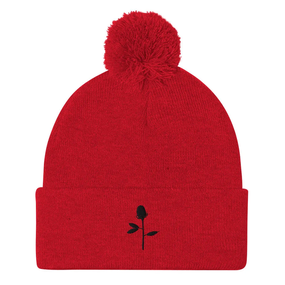 Rose 2 | embroidered pom-pom beanie