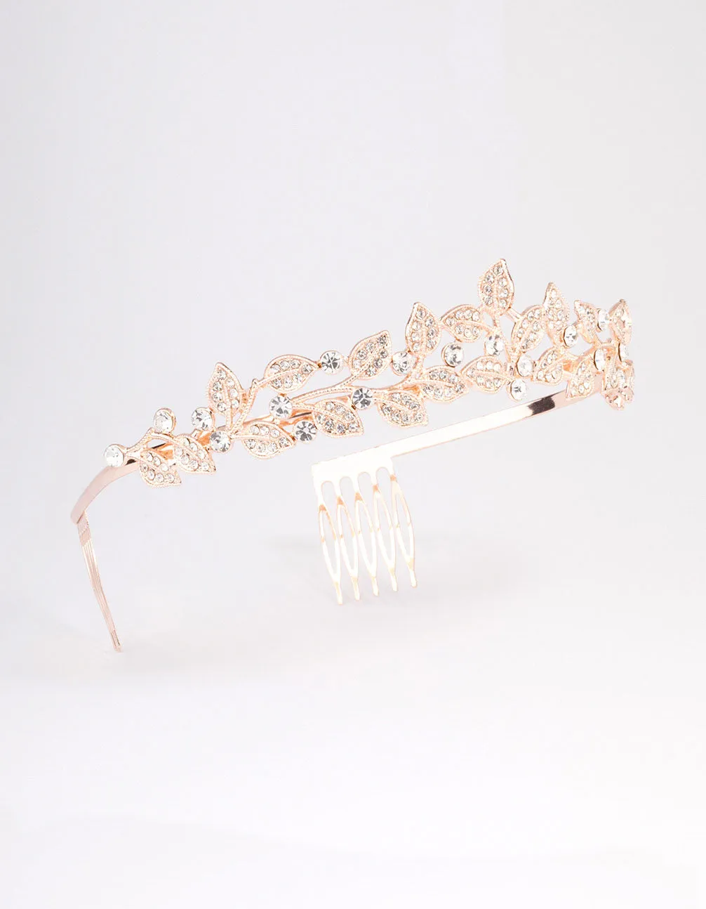 Rose Gold Diamante Leafy Tiara