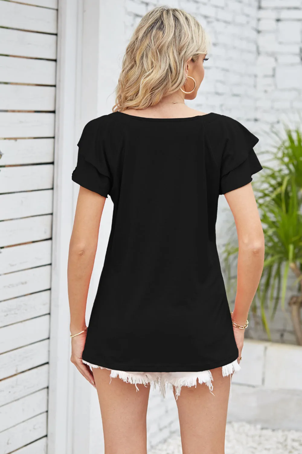 Square Neck Flutter Sleeve Top