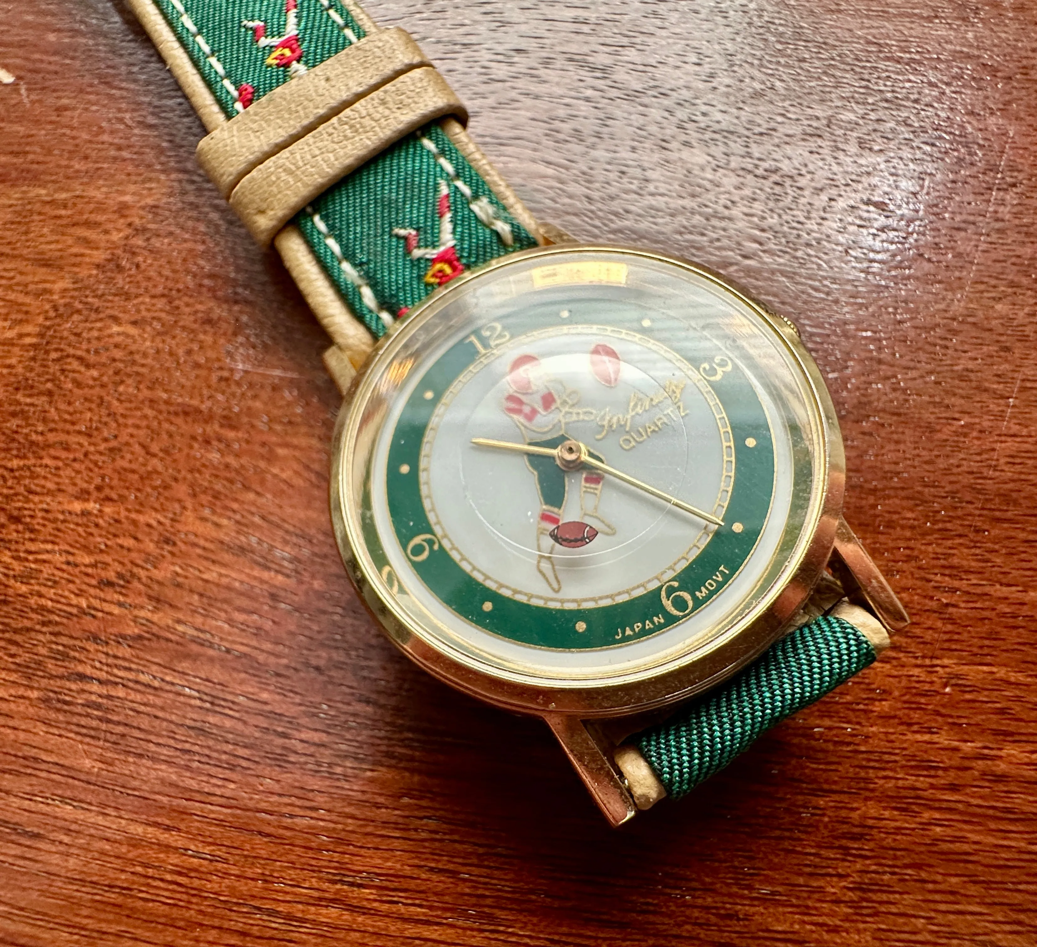 Vintage Infinity Quartz Japan Movm Football Sports Embroidered Band WristwatchToday