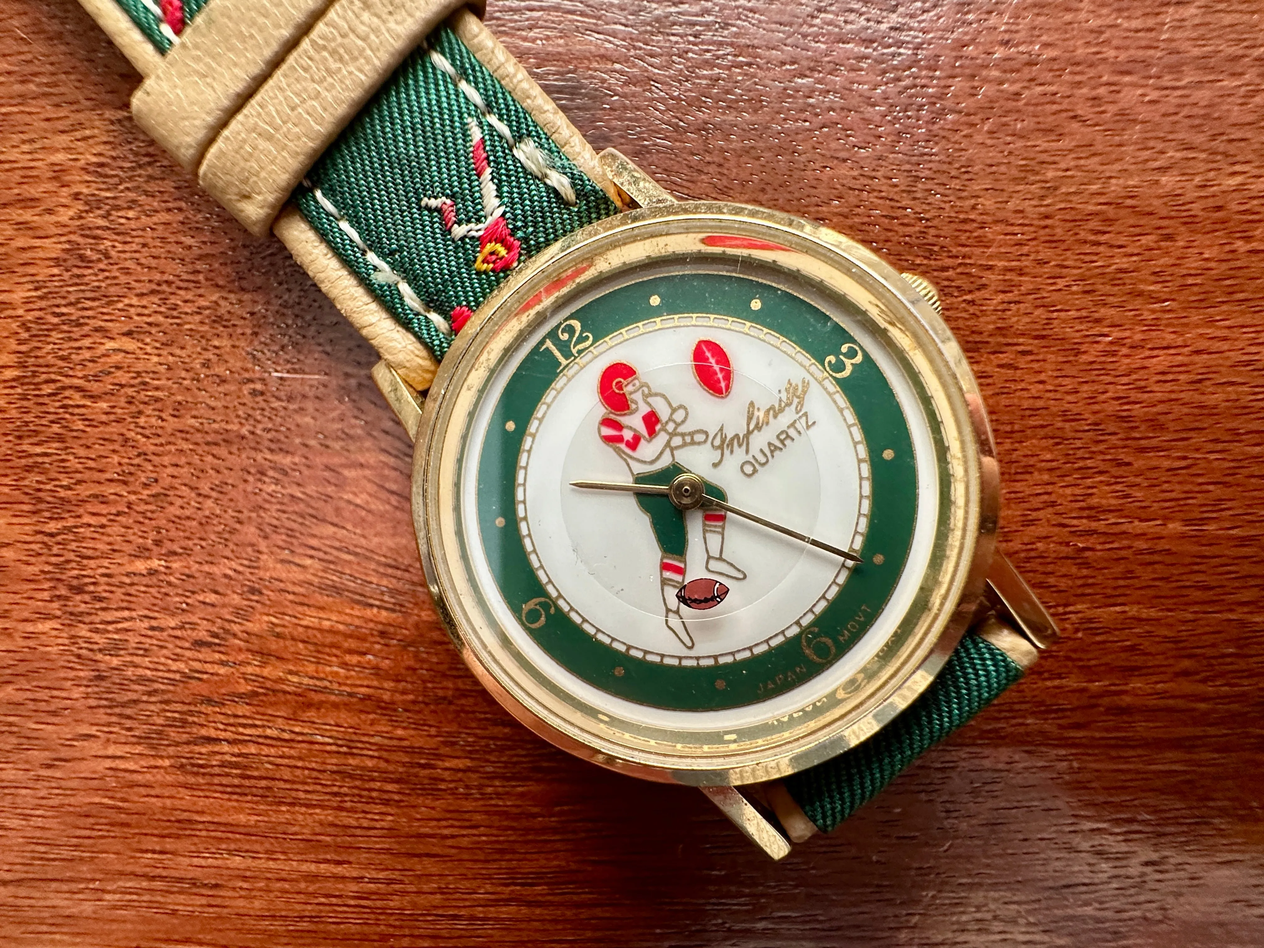 Vintage Infinity Quartz Japan Movm Football Sports Embroidered Band WristwatchToday