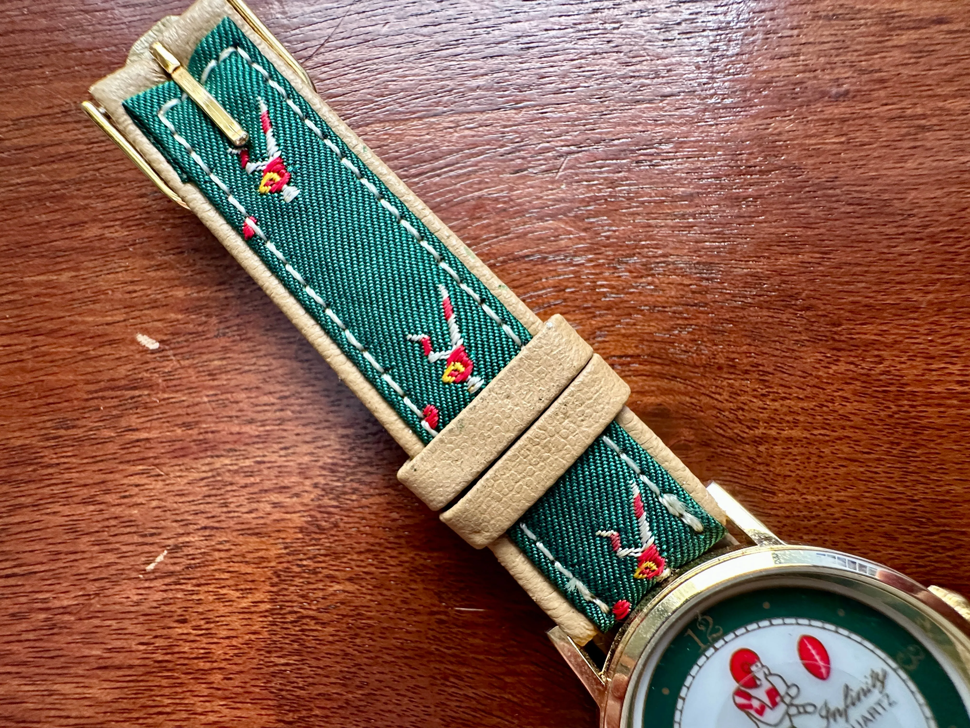 Vintage Infinity Quartz Japan Movm Football Sports Embroidered Band WristwatchToday