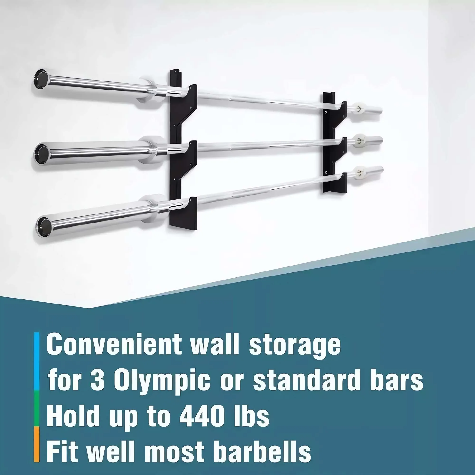 Wall Mounted 3 Barbell Rack