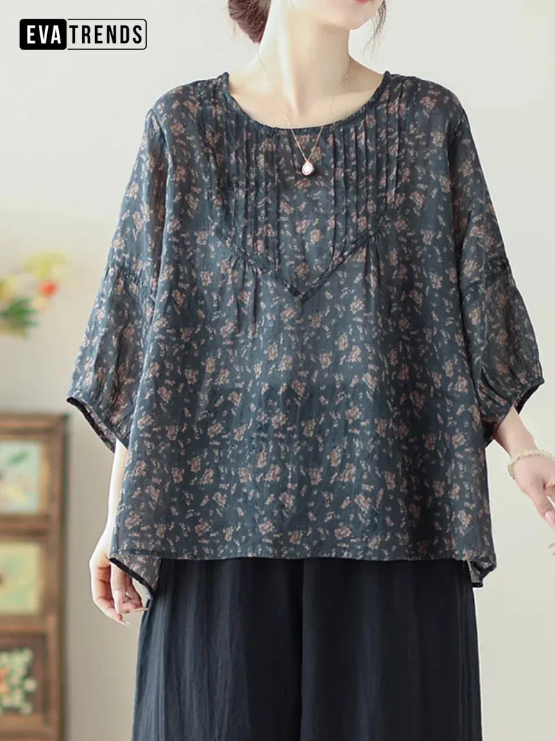 Women's Summer Charming Elegance Floral Round Neck Tops