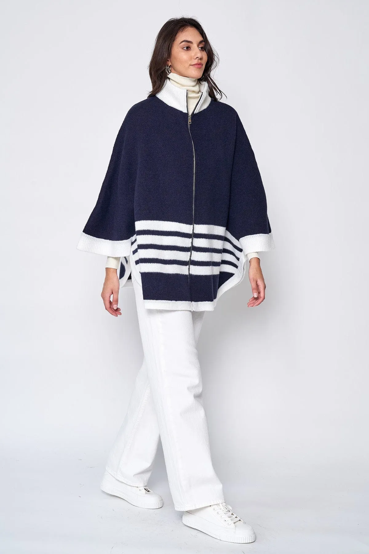 ZCK320012 Sporty Bordered Zip Up Knit Kimono