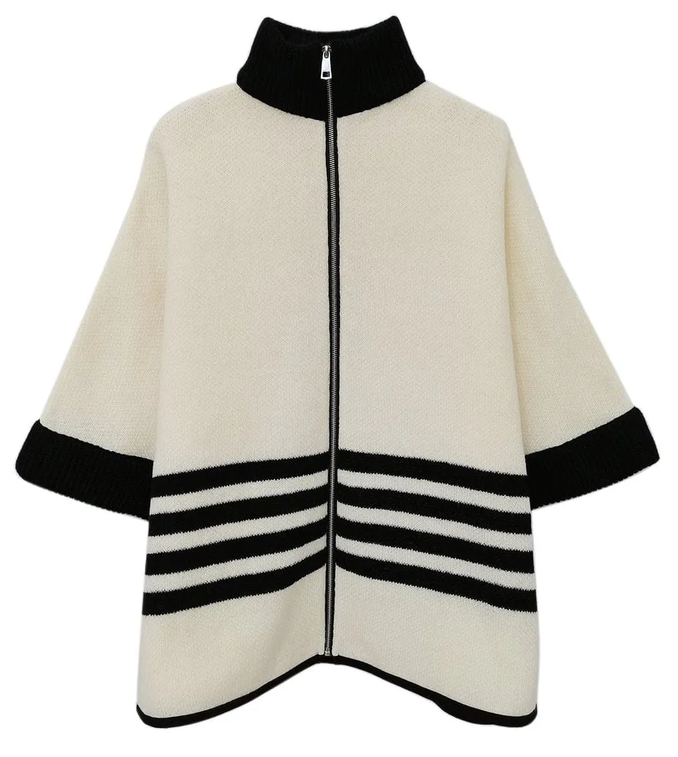 ZCK320012 Sporty Bordered Zip Up Knit Kimono