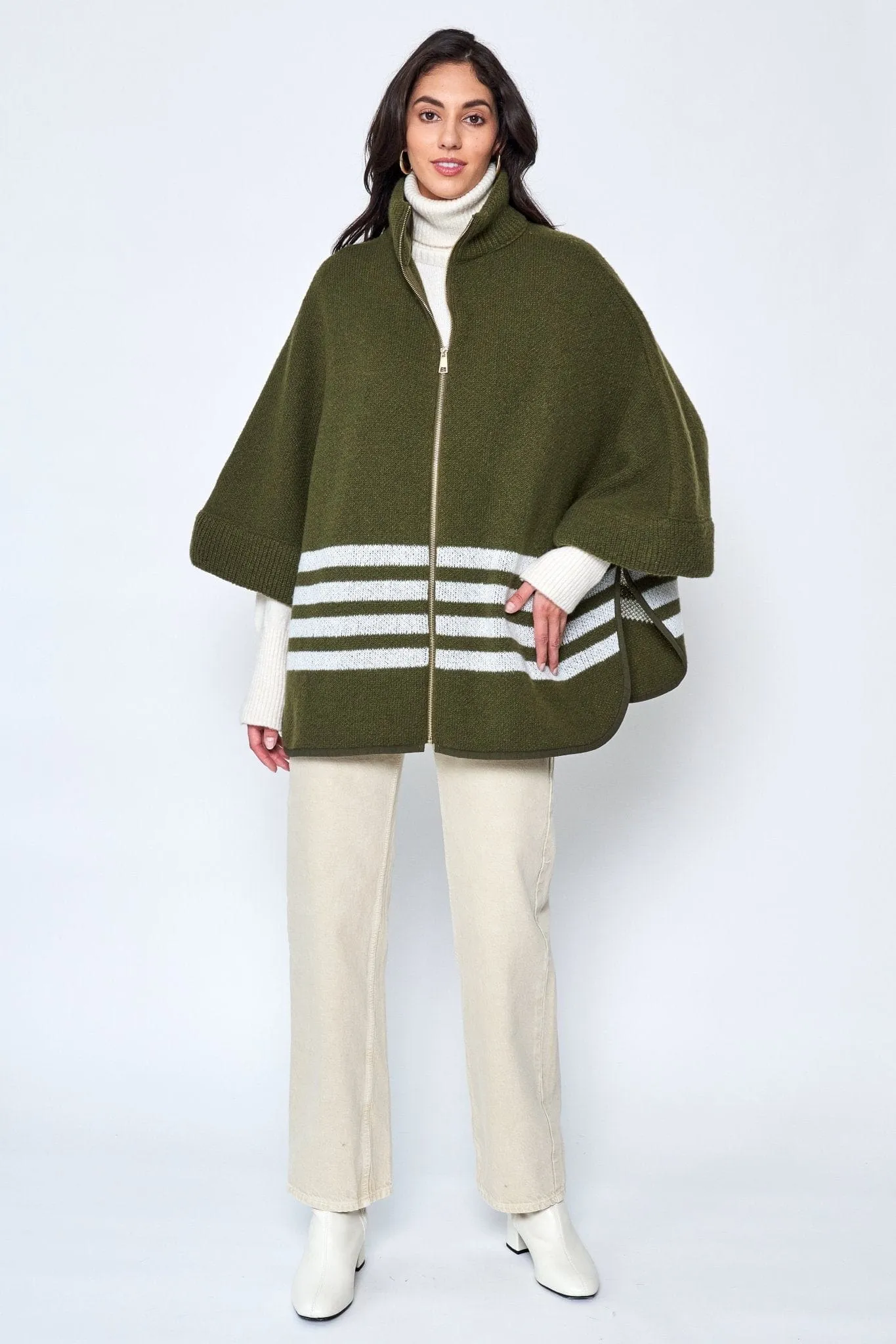 ZCK320012 Sporty Bordered Zip Up Knit Kimono