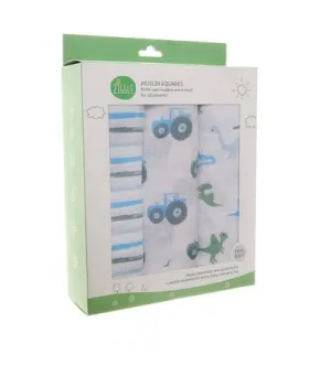 Ziggle Muslin Squares 3 Pack Blues